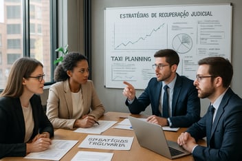Em um escritrio moderno banhado por luz natural que flui atravs de uma grande janela um grupo de profissionais se rene em torno de uma mesa de conferncia No centro papis e laptops abertos testemunham uma intensa discusso sobre planejamento tributrio